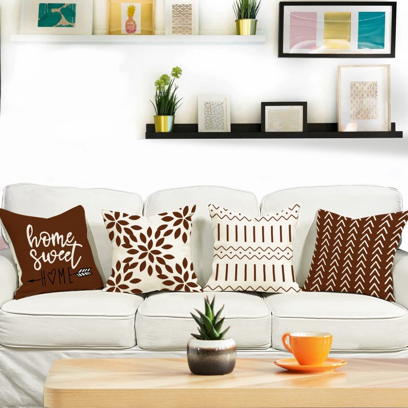 YCOLL Pillow Covers 18x18 Set of 4, Modern Sofa Throw Pillow Cover Decorative Linen Fabric Pillow Case for Couch Bed Car, Coffee - Image 2